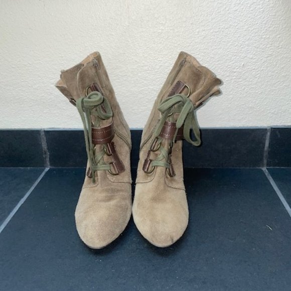 Nine West Scorpion Heeled Boots - Olive Green Suede - Size 6 - Picture 7 of 14